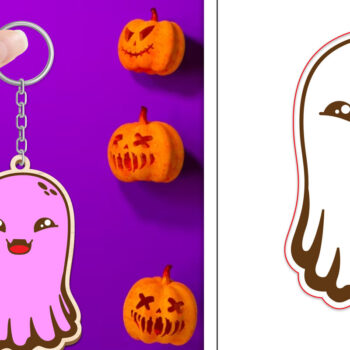 Intra απο ξύλο plywood  Χρώμα wenge 3mm-4mm πάχος - Halloween Cute Ghost Keychain Δίασταση 4x4 cm INTRAFABR-9435263 - Image 1