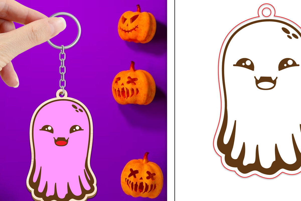 Intra απο ξύλο plywood  Χρώμα wenge 3mm-4mm πάχος - Halloween Cute Ghost Keychain Δίασταση 4x4 cm INTRAFABR-9435263
