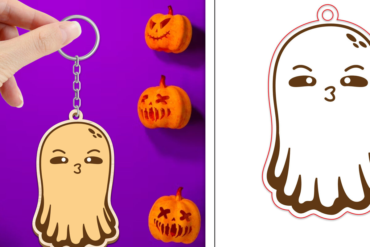 Intra απο ξύλο plywood  Χρώμα wenge 3mm-4mm πάχος - Halloween Cute Ghost Keychain Δίασταση 4x4 cm INTRAFABR-9510174