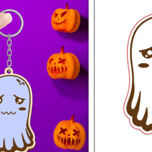 Intra απο ξύλο plywood  Χρώμα wenge 3mm-4mm πάχος - Halloween Cute Ghost Keychain Δίασταση 4x4 cm INTRAFABR-11409797