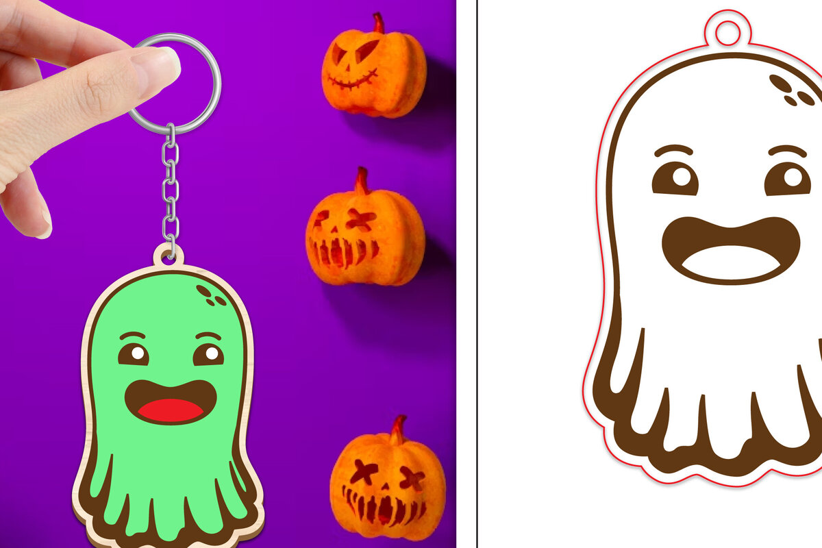 Intra απο ξύλο plywood  Χρώμα wenge 3mm-4mm πάχος - Halloween Cute Ghost Keychain Δίασταση 4x4 cm INTRAFABR-9746896