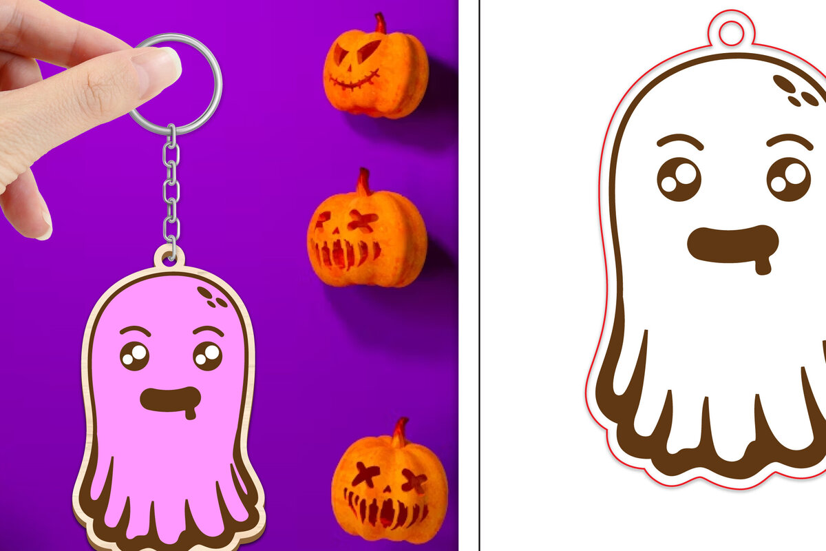 Intra απο ξύλο plywood  Χρώμα wenge 3mm-4mm πάχος - Halloween Cute Ghost Keychain Δίασταση 4x4 cm INTRAFABR-9489289