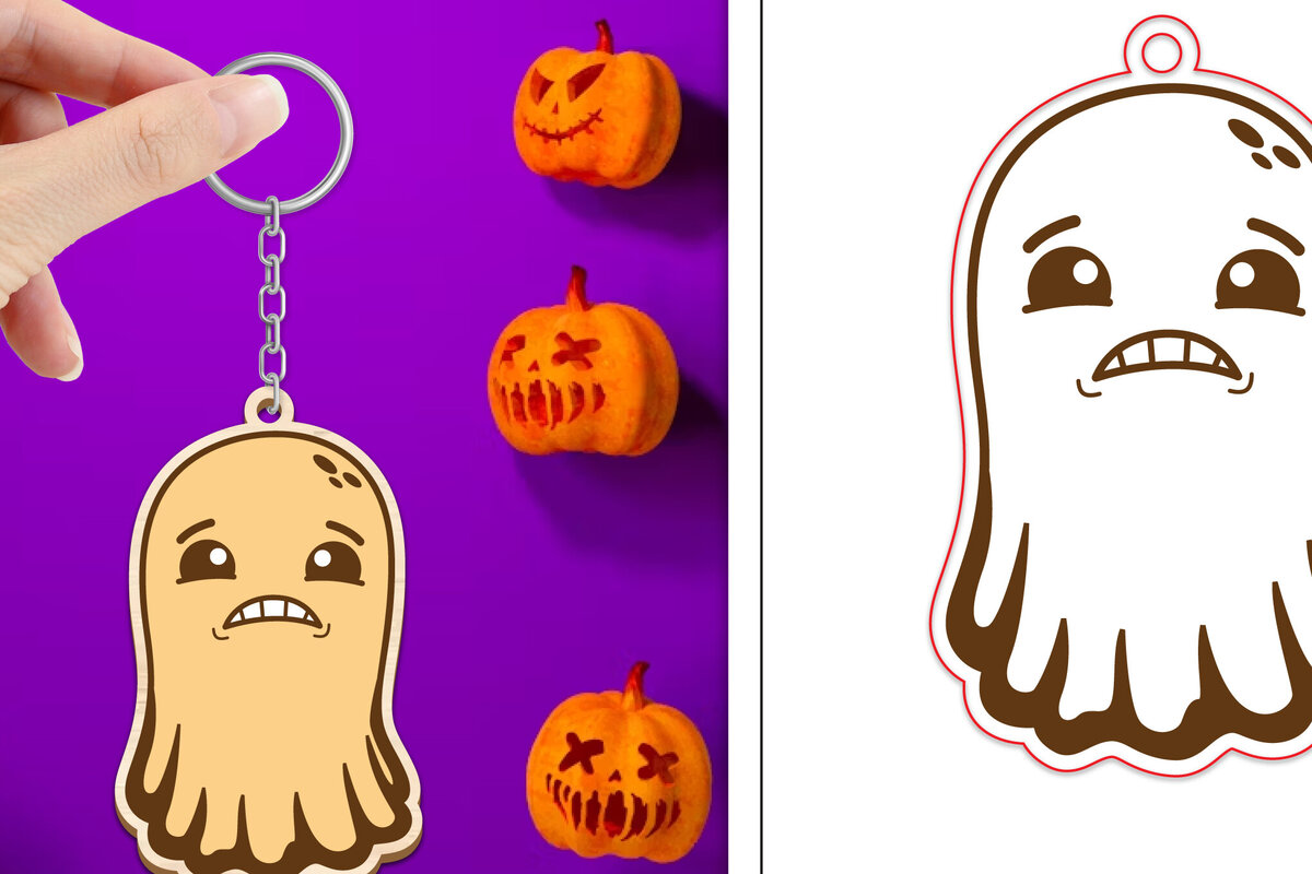 Intra απο ξύλο plywood  Χρώμα wenge 3mm-4mm πάχος - Halloween Cute Ghost Keychain Δίασταση 4x4 cm INTRAFABR-9553246