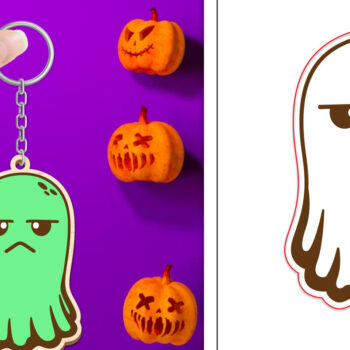 Intra απο ξύλο plywood  Χρώμα wenge 3mm-4mm πάχος - Halloween Cute Ghost Keychain Δίασταση 4x4 cm INTRAFABR-9747529 - Image 1