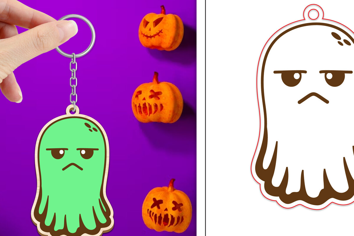 Intra απο ξύλο plywood  Χρώμα wenge 3mm-4mm πάχος - Halloween Cute Ghost Keychain Δίασταση 4x4 cm INTRAFABR-9747529