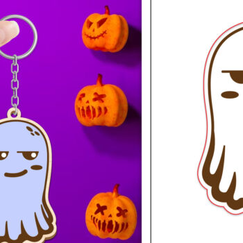 Intra απο ξύλο plywood  Χρώμα wenge 3mm-4mm πάχος - Halloween Cute Ghost Keychain Δίασταση 4x4 cm INTRAFABR-10232936 - Image 1