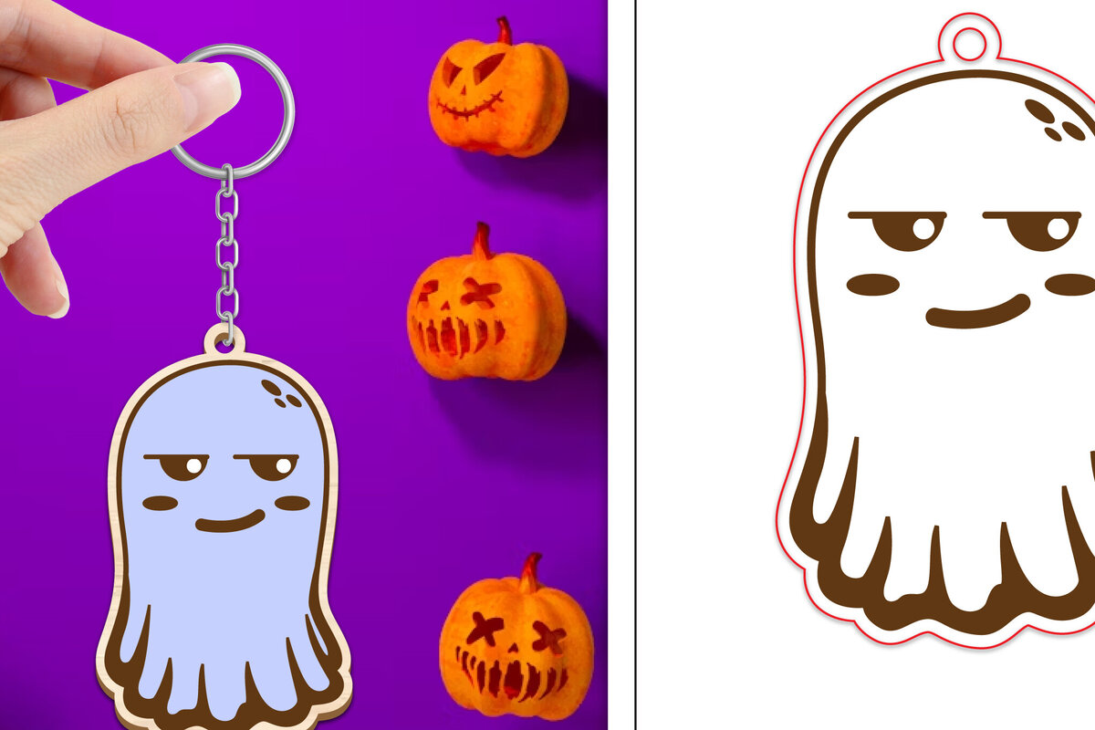 Intra απο ξύλο plywood  Χρώμα wenge 3mm-4mm πάχος - Halloween Cute Ghost Keychain Δίασταση 4x4 cm INTRAFABR-10232936