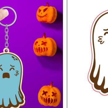 Intra απο ξύλο plywood Χρώμα wenge 3mm-4mm πάχος - Halloween Cute Ghost Keychain Δίασταση 4x4 cm INTRAFABR-10915579 - Image 1