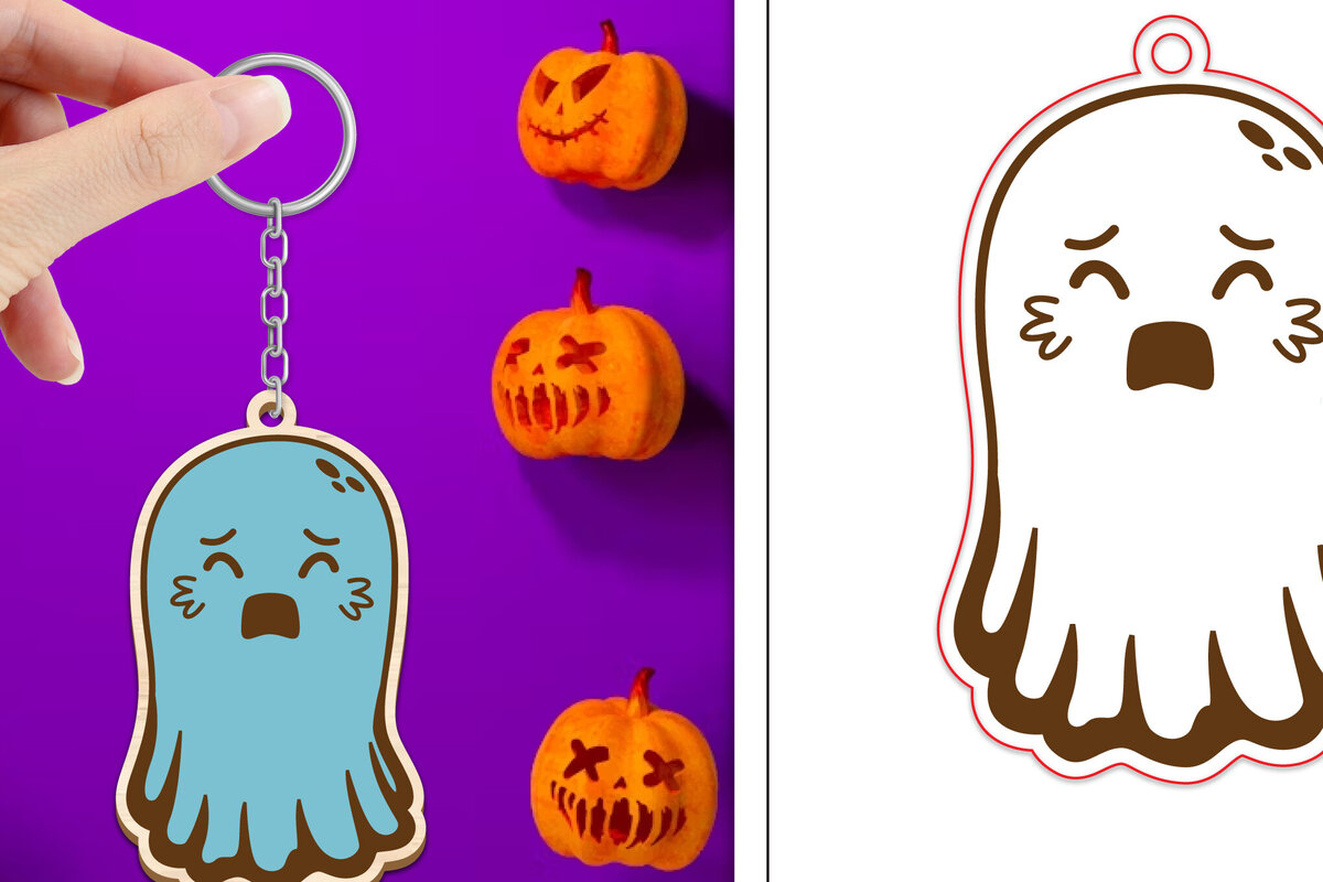 Intra απο ξύλο plywood  Χρώμα wenge 3mm-4mm πάχος - Halloween Cute Ghost Keychain Δίασταση 4x4 cm INTRAFABR-10915579