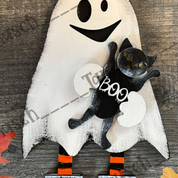 Intra απο ξύλο plywood  Χρώμα wenge 3mm-4mm πάχος - Halloween Cute Ghost Laser Δίασταση 6x6 cm INTRAFABR-10748187 - Image 2