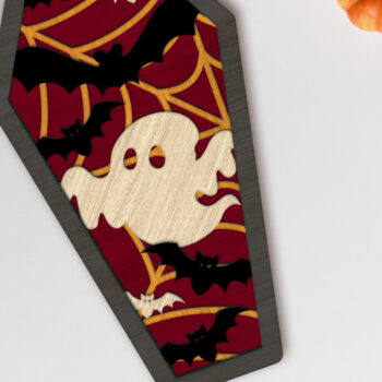 Intra απο ξύλο plywood  Χρώμα wenge 3mm-4mm πάχος - Διακοσμητικό φέρετρο αποκριών με φάντασμα Δίασταση 7x12 cm INTRAFABR-29435421 - Image 1