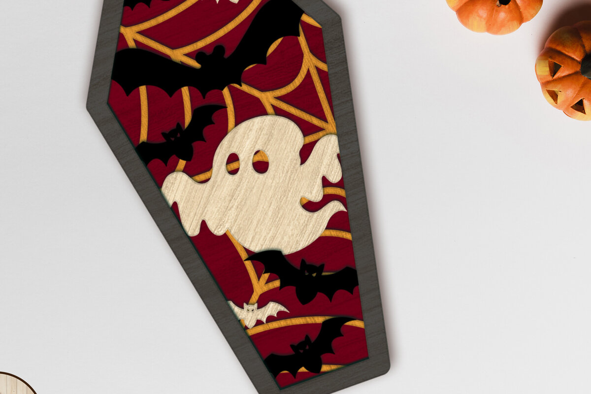 Intra απο ξύλο plywood  Χρώμα wenge 3mm-4mm πάχος - Διακοσμητικό φέρετρο αποκριών με φάντασμα Δίασταση 7x12 cm INTRAFABR-29435421