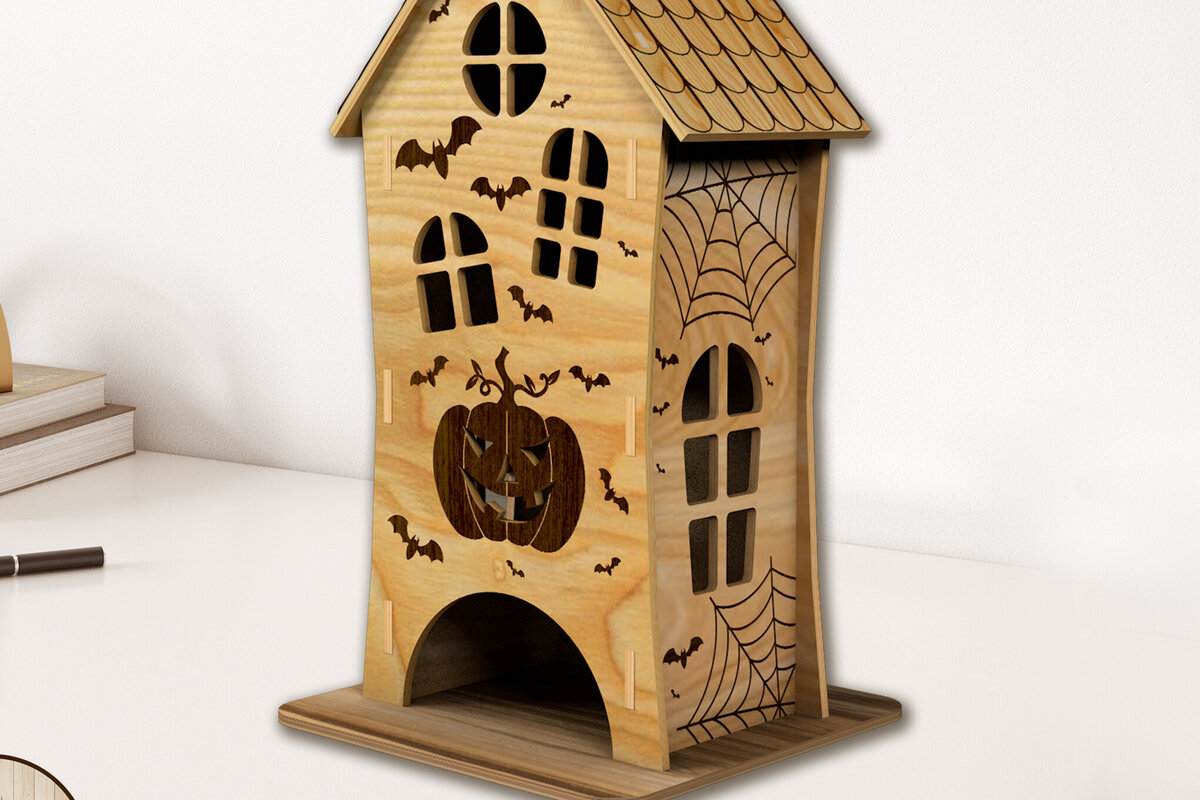 Intra απο ξύλο plywood  Χρώμα wenge 3mm-4mm πάχος - Τρισδιάστατο σχέδιο αποκριάτικων διακοσμητικών σπιτιών Δίασταση 5x9 cm INTRAFABR-103983935