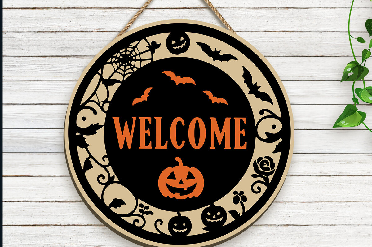Intra απο ξύλο plywood  Χρώμα wenge 3mm-4mm πάχος - Halloween Door Sign | DXF Δίασταση 15x15 cm INTRAFABR-23923421