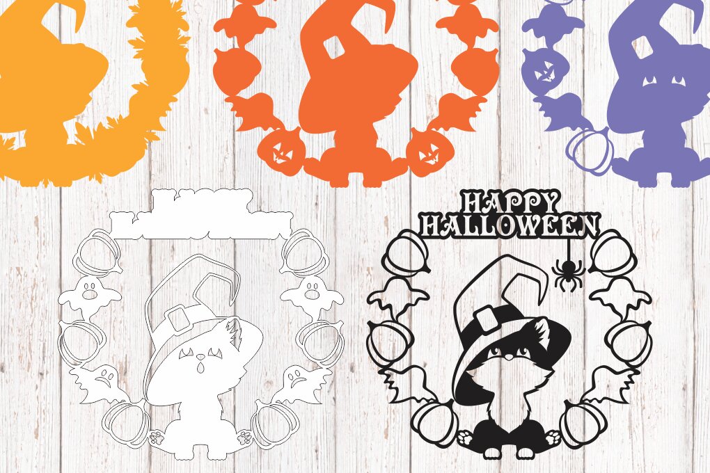 Intra απο ξύλο plywood  Χρώμα wenge 3mm-4mm πάχος - Πινακίδα πόρτας αποκριών με μαύρη γάτα 3D Δίασταση 15x15 cm INTRAFABR-22810422