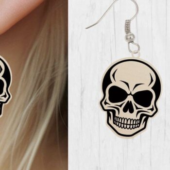 Intra απο ξύλο plywood  Χρώμα wenge 3mm-4mm πάχος - Αποκριάτικο σκουλαρίκι με λέιζερ κομμένο , κρανίο Δίασταση 3x3 cm INTRAFABR-15858082 - Image 1