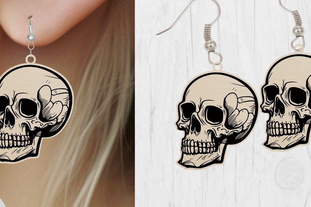 Intra απο ξύλο plywood  Χρώμα wenge 3mm-4mm πάχος - Αποκριάτικο σκουλαρίκι με λέιζερ κομμένο , κρανίο Δίασταση 3x3 cm INTRAFABR-26293350