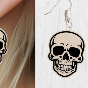 Intra απο ξύλο plywood Χρώμα wenge 3mm-4mm πάχος - Αποκριάτικο σκουλαρίκι με λέιζερ κομμένο , κρανίο Δίασταση 3x3 cm INTRAFABR-21794397 - Image 3