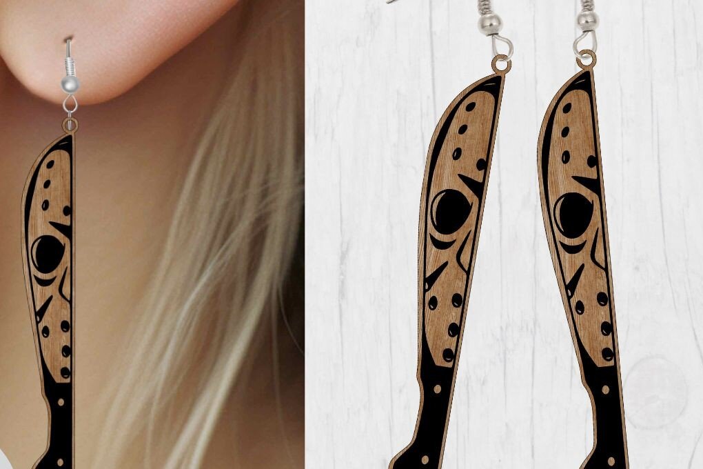 Intra απο ξύλο plywood  Χρώμα wenge 3mm-4mm πάχος - Αποκριάτικο σκουλαρίκι , κοπής με λέιζερ Δίασταση 3x3 cm INTRAFABR-14943329