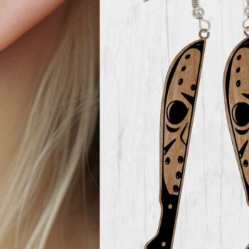 Intra απο ξύλο plywood  Χρώμα wenge 3mm-4mm πάχος - Αποκριάτικο σκουλαρίκι , κοπής με λέιζερ Δίασταση 3x3 cm INTRAFABR-14943329 - Image 3