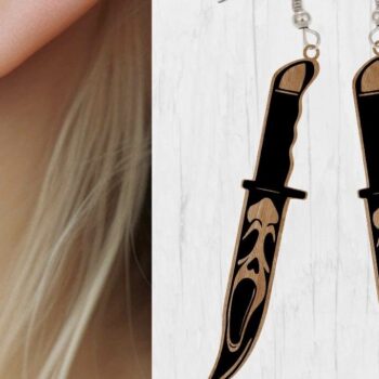 Intra απο ξύλο plywood  Χρώμα wenge 3mm-4mm πάχος - Αποκριάτικο σκουλαρίκι , κοπής με λέιζερ Δίασταση 3x3 cm INTRAFABR-25853848 - Image 1