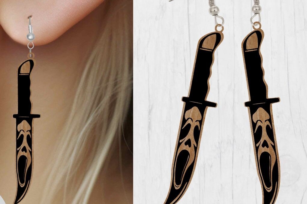 Intra απο ξύλο plywood  Χρώμα wenge 3mm-4mm πάχος - Αποκριάτικο σκουλαρίκι , κοπής με λέιζερ Δίασταση 3x3 cm INTRAFABR-25853848