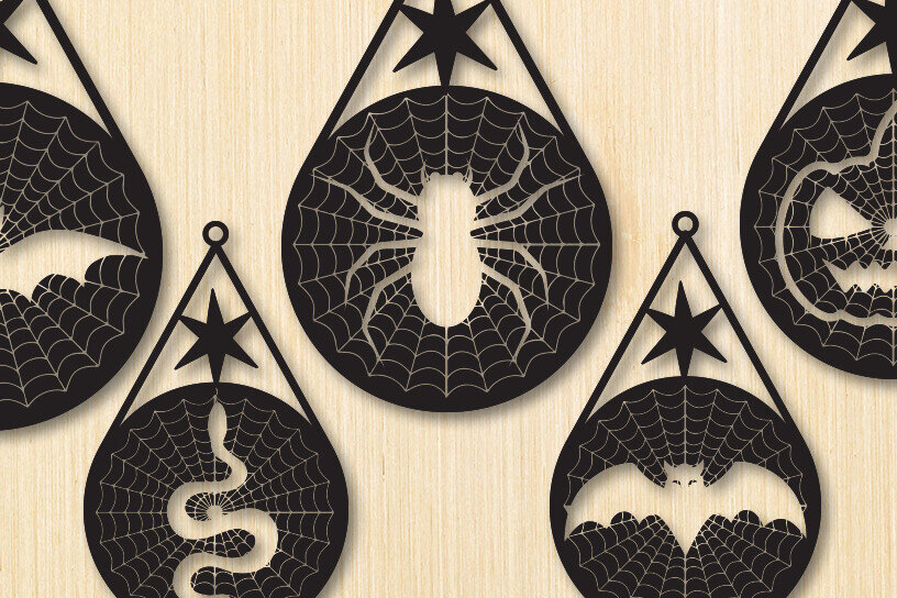 Intra απο ξύλο plywood  Χρώμα wenge 3mm-4mm πάχος - Αποκριάτικο σκουλαρίκι , κοπής με λέιζερ Δίασταση 15x18 cm INTRAFABR-78793026