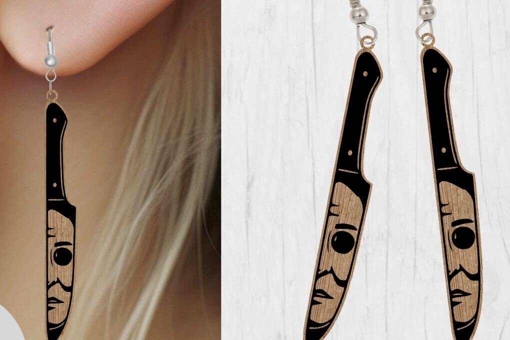 Intra απο ξύλο plywood  Χρώμα wenge 3mm-4mm πάχος - Αποκριάτικο σκουλαρίκι , κοπής με λέιζερ Δίασταση 3x3 cm INTRAFABR-119895349