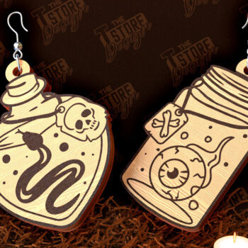 Intra απο ξύλο plywood Χρώμα wenge 3mm-4mm πάχος - Σκουλαρίκια απόκριες | Σχέδιο Bijoux | CNC Δίασταση 3x3 cm INTRAFABR-26594013 - Image 1