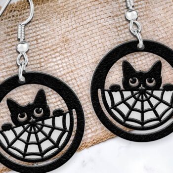 Intra απο ξύλο plywood  Χρώμα wenge 3mm-4mm πάχος - Αποκριάτικα σκουλαρίκια με λέιζερ. Δίασταση 3x3 cm INTRAFABR-121130752 - Image 1