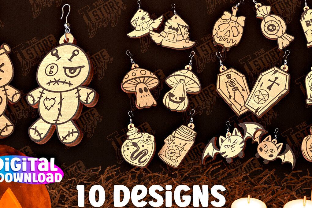 Intra απο ξύλο plywood  Χρώμα wenge 3mm-4mm πάχος - Δέσμη κοπής με λέιζερ αποκριάτικα σκουλαρίκια Δίασταση 3x3 cm INTRAFABR-118916480