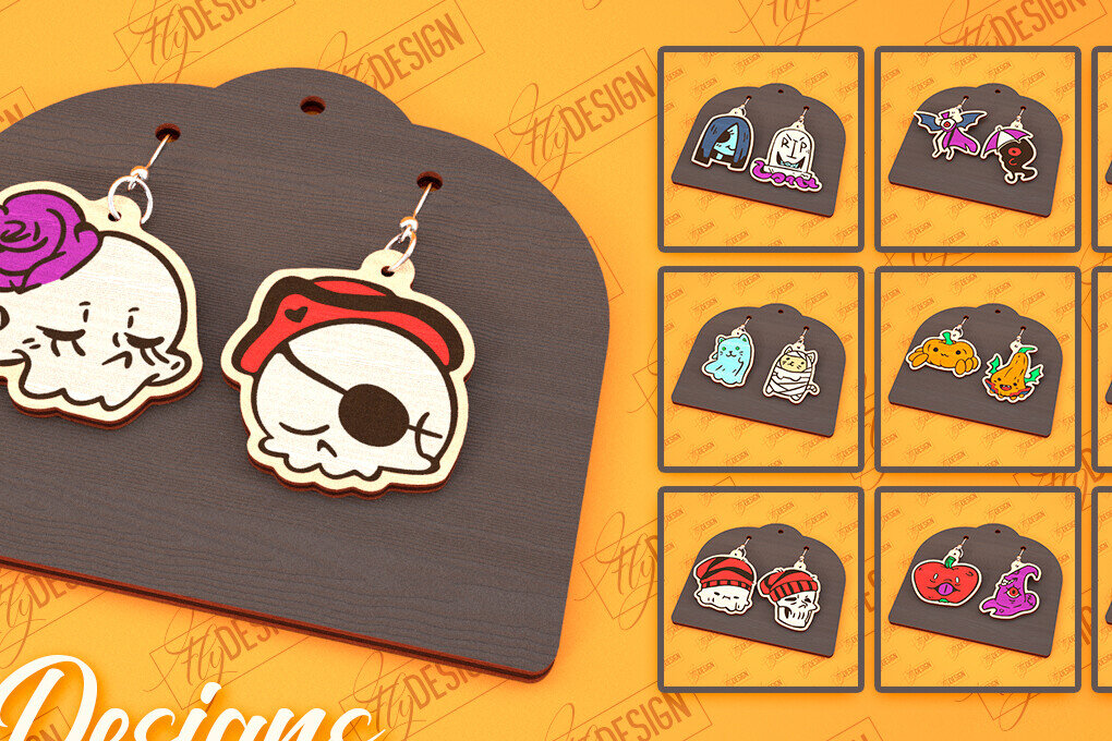 Intra απο ξύλο plywood  Χρώμα wenge 3mm-4mm πάχος - Αποκριάτικα Σκουλαρίκια Bundle |CNC Δίασταση 3x3 cm INTRAFABR-118916502