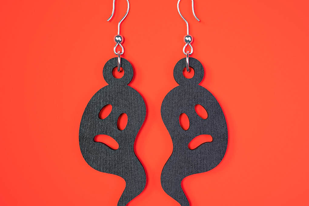 Intra απο ξύλο plywood  Χρώμα wenge 3mm-4mm πάχος - Αποκριάτικα σκουλαρίκια Δίασταση 3x3 cm INTRAFABR-121843310