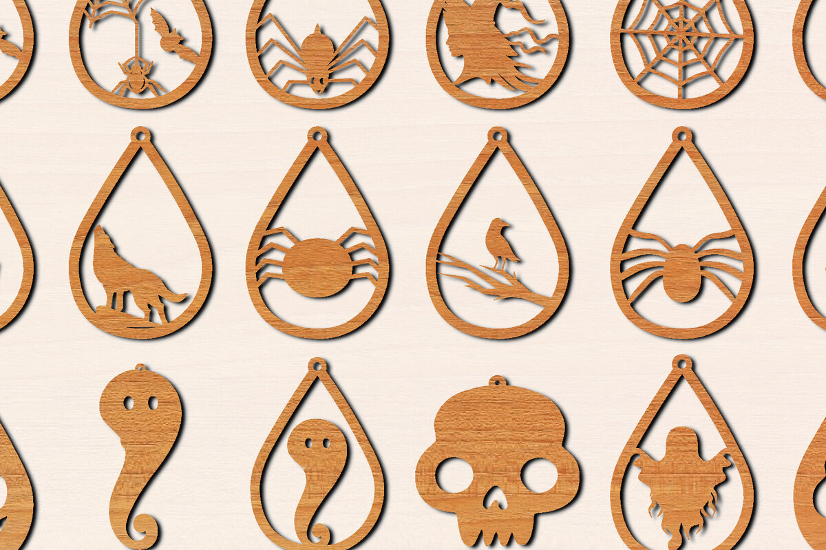 Intra απο ξύλο plywood  Χρώμα wenge 3mm-4mm πάχος - Πακέτο με λέιζερ σκουλαρίκια Halloween Δίασταση 3x3 cm INTRAFABR-71444370