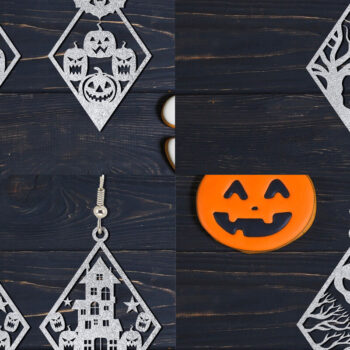 Intra απο ξύλο plywood  Χρώμα wenge 3mm-4mm πάχος - Σετ αποκριάτικων σκουλαρίκια Δίασταση 3x3 cm INTRAFABR-108925769 - Image 1