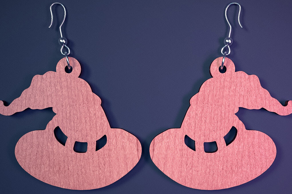 Intra απο ξύλο plywood  Χρώμα wenge 3mm-4mm πάχος - Αποκριάτικα σκουλαρίκια με λέιζερ |Spooky Δίασταση 3x3 cm INTRAFABR-113936112