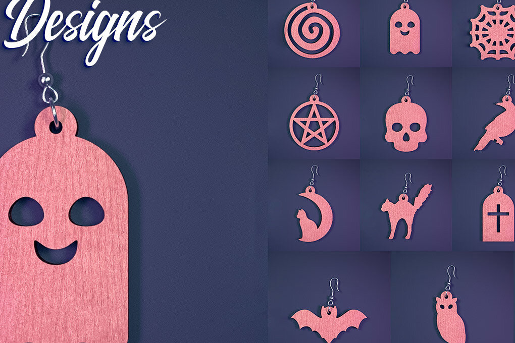 Intra απο ξύλο plywood  Χρώμα wenge 3mm-4mm πάχος - Αποκριάτικα σκουλαρίκια με λέιζερ |Spooky Δίασταση 3x3 cm INTRAFABR-113936184