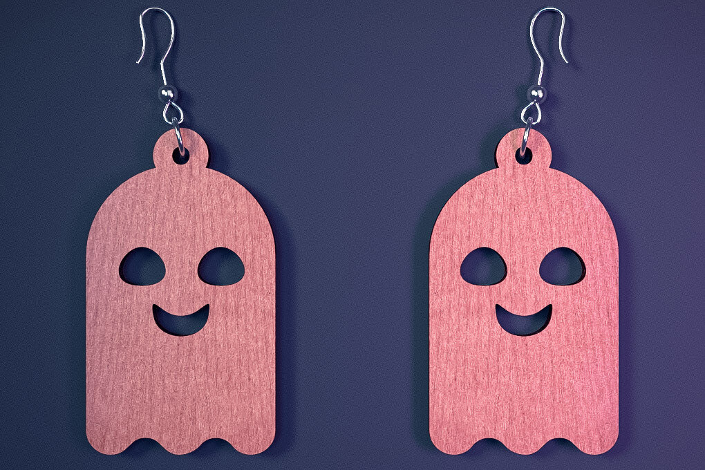 Intra απο ξύλο plywood  Χρώμα wenge 3mm-4mm πάχος - Αποκριάτικα σκουλαρίκια με λέιζερ |Spooky Δίασταση 3x3 cm INTRAFABR-113936194