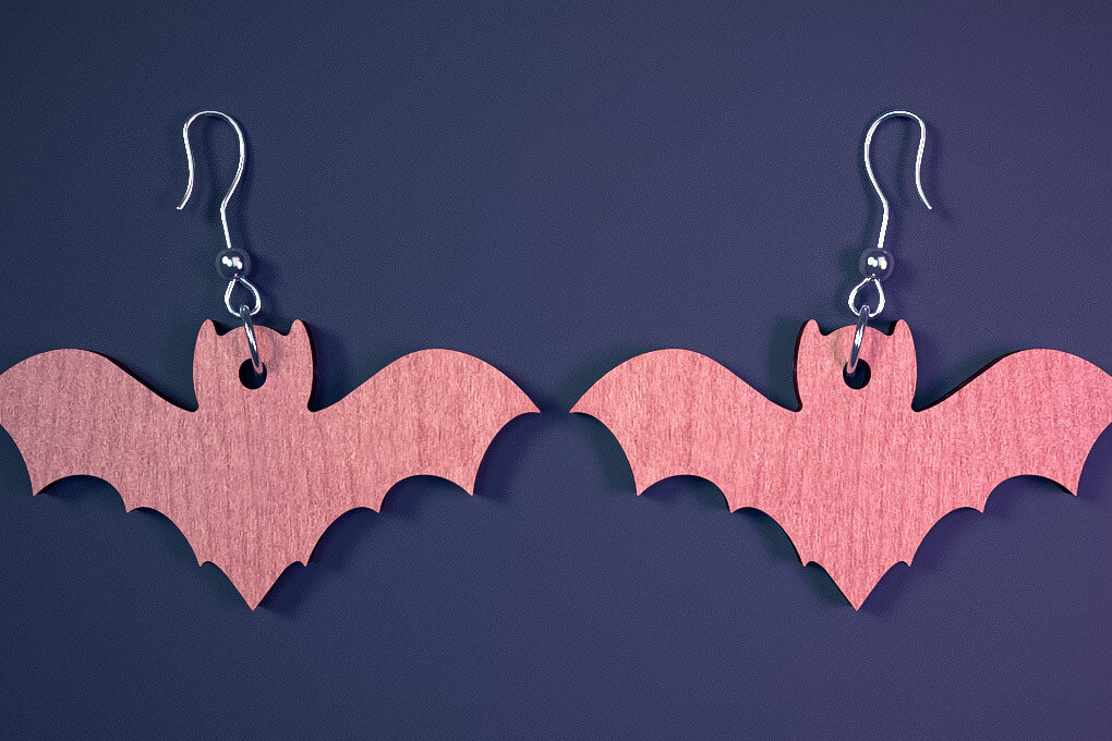 Intra απο ξύλο plywood  Χρώμα wenge 3mm-4mm πάχος - Αποκριάτικα σκουλαρίκια με λέιζερ |Spooky Δίασταση 3x3 cm INTRAFABR-113936546