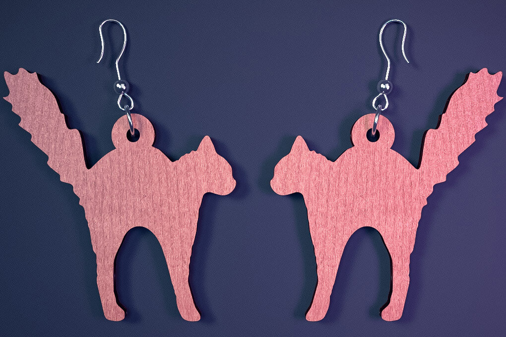 Intra απο ξύλο plywood  Χρώμα wenge 3mm-4mm πάχος - Αποκριάτικα σκουλαρίκια με λέιζερ |Spooky Δίασταση 3x3 cm INTRAFABR-113936707