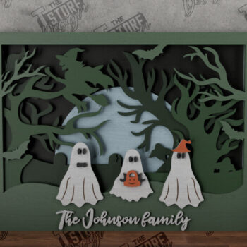 Intra απο ξύλο plywood  Χρώμα wenge 3mm-4mm πάχος - Halloween Family Sign|3D Halloween Scene Δίασταση 15x15 cm INTRAFABR-98902771 - Image 1