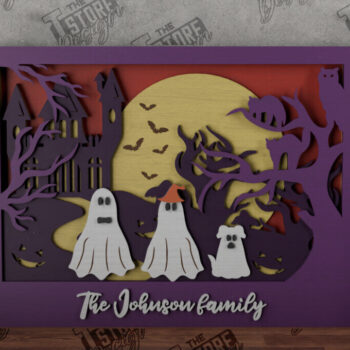 Intra απο ξύλο plywood  Χρώμα wenge 3mm-4mm πάχος - Halloween Family Sign|3D Halloween Scene Δίασταση 15x15 cm INTRAFABR-98902777 - Image 1