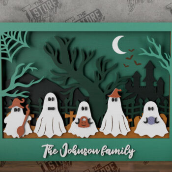 Intra απο ξύλο plywood  Χρώμα wenge 3mm-4mm πάχος - Halloween Family Sign|3D Halloween Scene Δίασταση 15x15 cm INTRAFABR-98902787 - Image 1