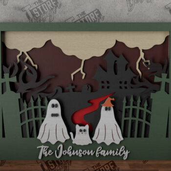 Intra απο ξύλο plywood  Χρώμα wenge 3mm-4mm πάχος - Halloween Family Sign|3D Halloween Scene Δίασταση 15x15 cm INTRAFABR-98902791 - Image 1