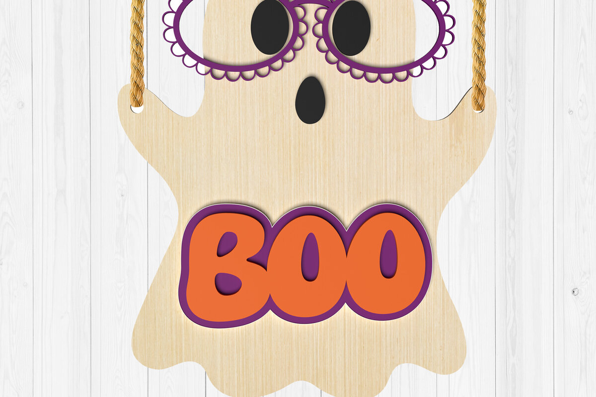 Intra απο ξύλο plywood  Χρώμα wenge 3mm-4mm πάχος - Halloween Ghost BOO Sign 3D Δίασταση 15x15 cm INTRAFABR-106470614