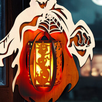 Intra απο ξύλο plywood  Χρώμα wenge 3mm-4mm πάχος - Πρότυπο κηροπήγιο φάντασμα αποκριών Δίασταση 13x9 cm INTRAFABR-106470923 - Image 1