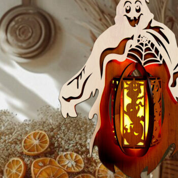 Intra απο ξύλο plywood  Χρώμα wenge 3mm-4mm πάχος - Πρότυπο κηροπήγιο φάντασμα αποκριών Δίασταση 13x9 cm INTRAFABR-106470923 - Image 2