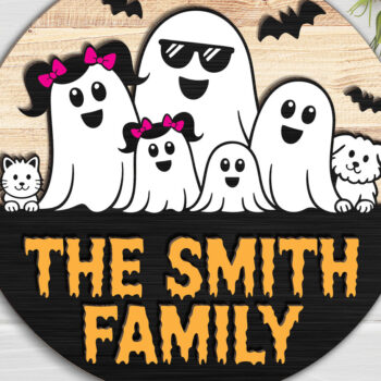 Intra απο ξύλο plywood  Χρώμα wenge 3mm-4mm πάχος - Πινακίδα οικογενειακής πόρτας Halloween Ghost Δίασταση 15x15 cm INTRAFABR-98157190 - Image 1