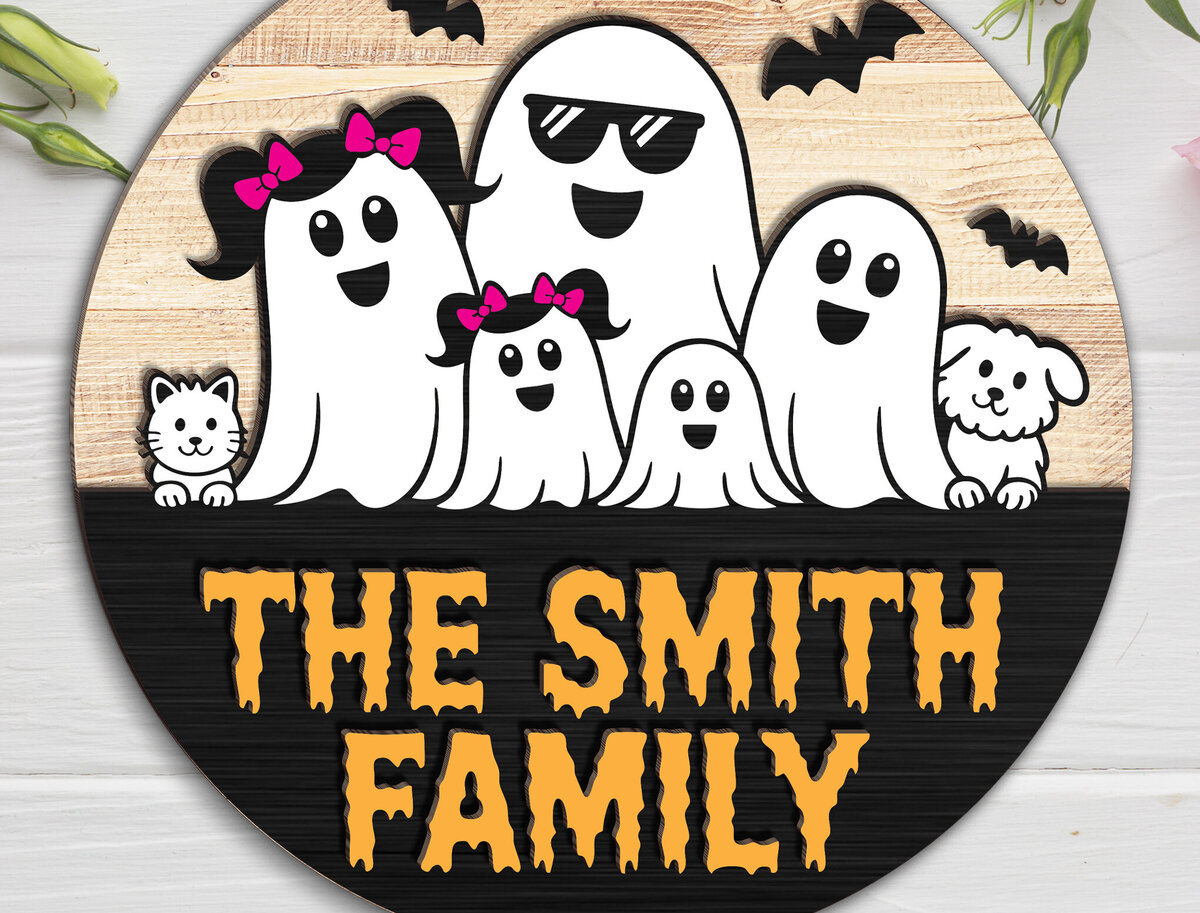 Intra απο ξύλο plywood  Χρώμα wenge 3mm-4mm πάχος - Πινακίδα οικογενειακής πόρτας Halloween Ghost Δίασταση 15x15 cm INTRAFABR-98157190