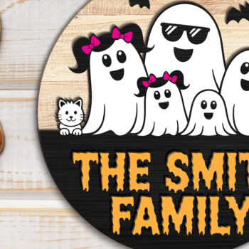 Intra απο ξύλο plywood  Χρώμα wenge 3mm-4mm πάχος - Πινακίδα οικογενειακής πόρτας Halloween Ghost Δίασταση 15x15 cm INTRAFABR-98157190 - Image 3